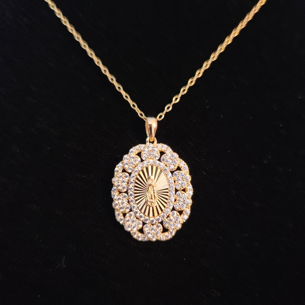 925 Mother Mary Necklace Swarovski Crystals Miraculous Rays Pendant